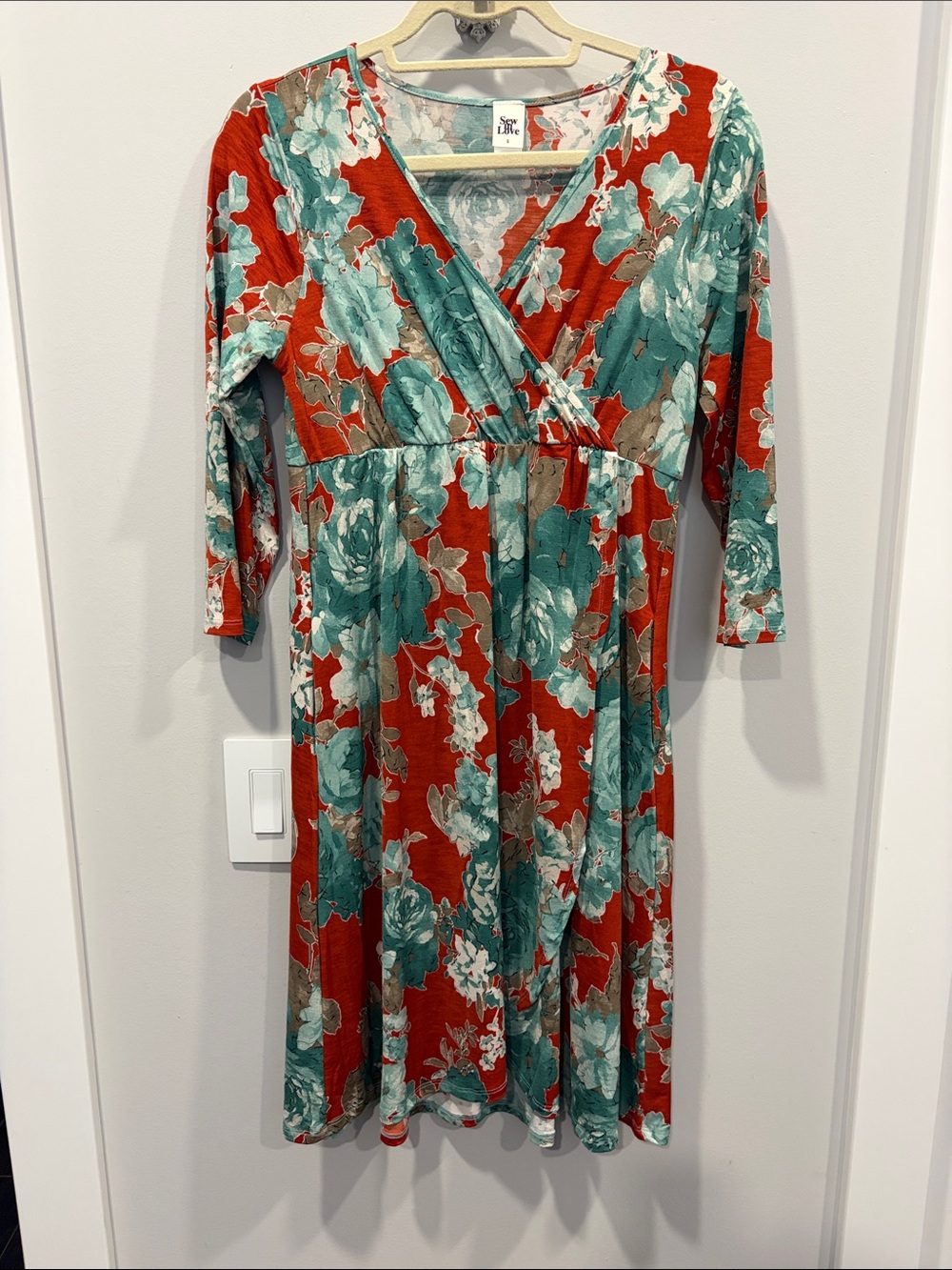 Sew In Love Coral and Teal Floral Wrap-Style Midi Dress